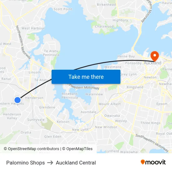Palomino Shops to Auckland Central map