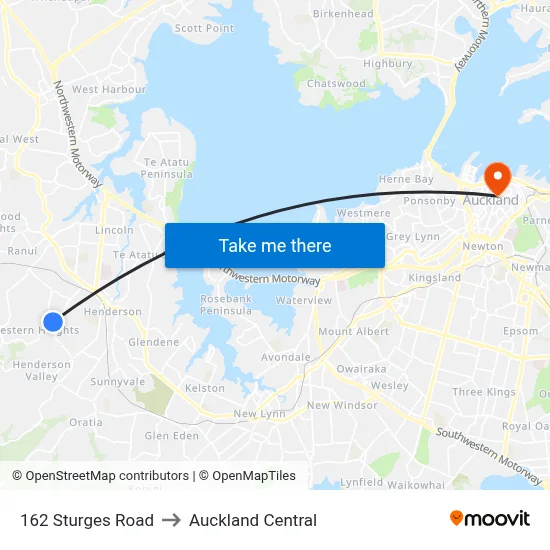 162 Sturges Road to Auckland Central map