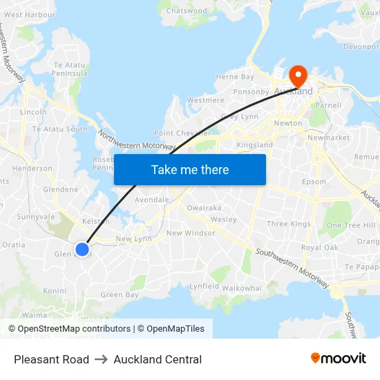 Pleasant Road to Auckland Central map