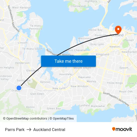 Parrs Park to Auckland Central map