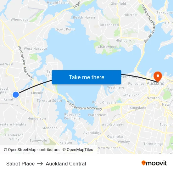 Sabot Place to Auckland Central map