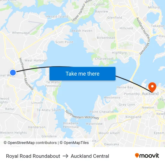 Royal Road Roundabout to Auckland Central map