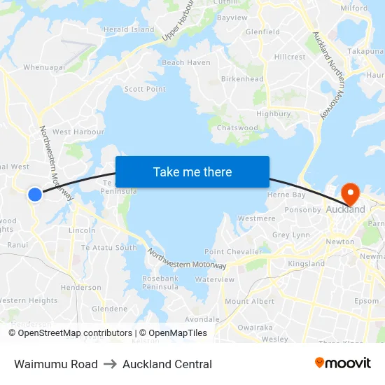 Waimumu Road to Auckland Central map