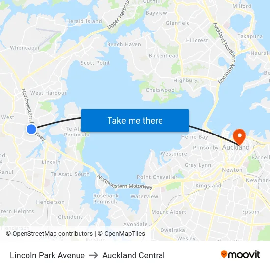 Lincoln Park Avenue to Auckland Central map