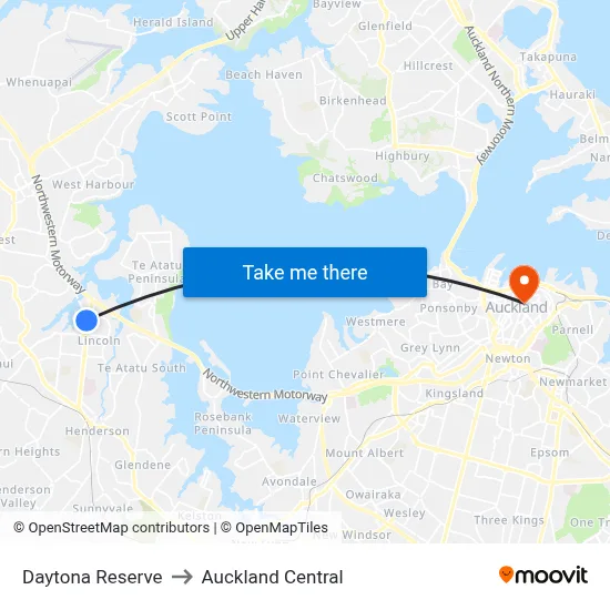 Daytona Reserve to Auckland Central map
