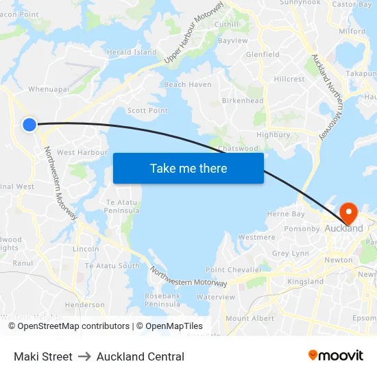 Maki Street to Auckland Central map