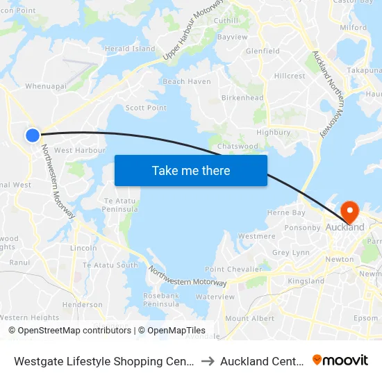 Westgate Lifestyle Shopping Centre to Auckland Central map