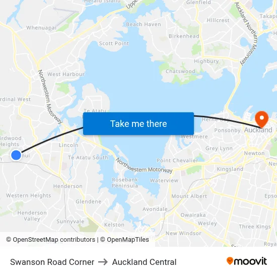 Swanson Road Corner to Auckland Central map