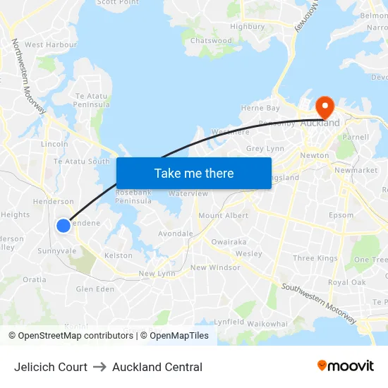 Jelicich Court to Auckland Central map