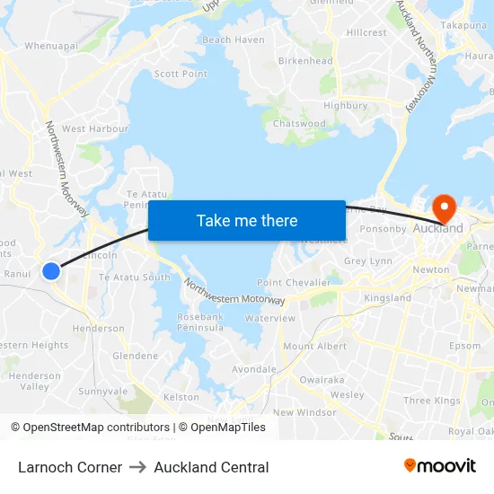 Larnoch Corner to Auckland Central map