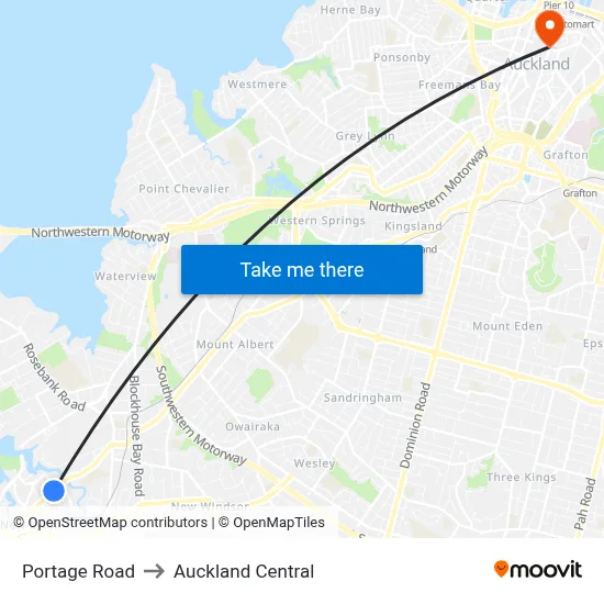 Portage Road to Auckland Central map