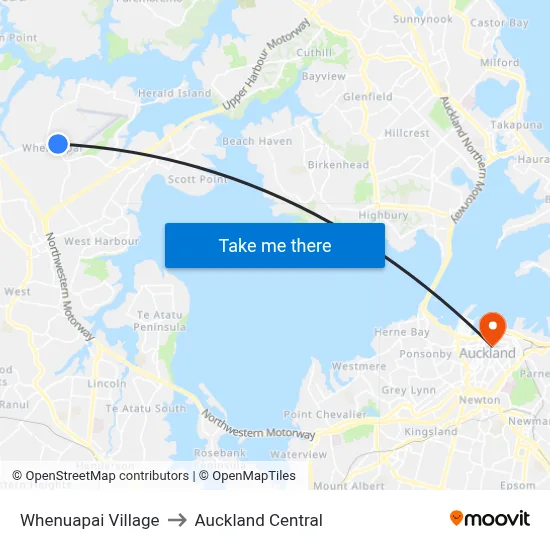 Whenuapai Village to Auckland Central map