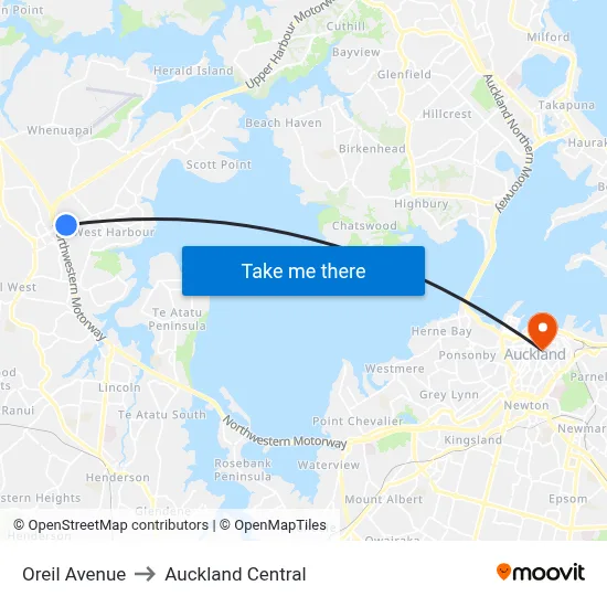 Oreil Avenue to Auckland Central map
