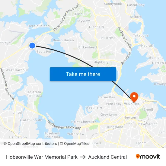 Hobsonville War Memorial Park to Auckland Central map