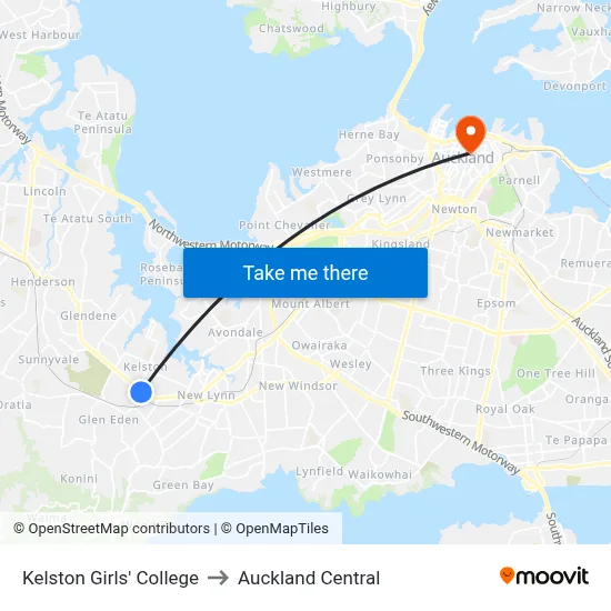 Kelston Girls' College to Auckland Central map
