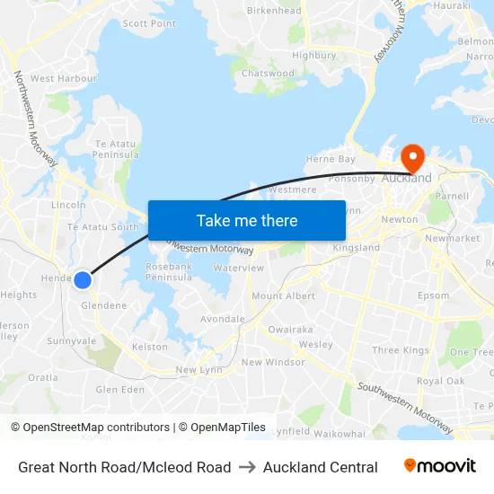 Great North Road/Mcleod Road to Auckland Central map