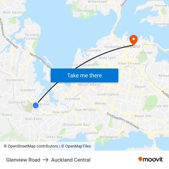 Glenview Road to Auckland Central map