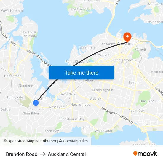 Brandon Road to Auckland Central map
