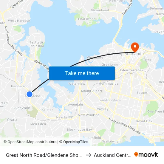 Great North Road/Glendene Shops to Auckland Central map