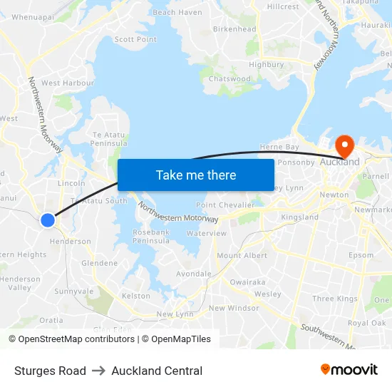 Sturges Road to Auckland Central map