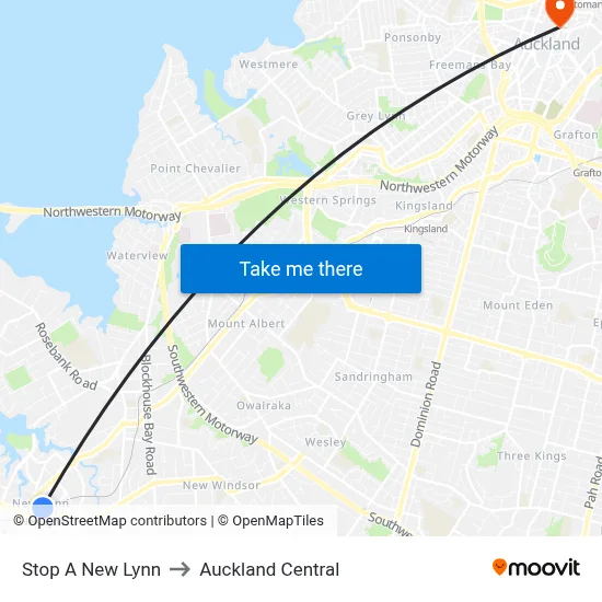 Stop A New Lynn to Auckland Central map