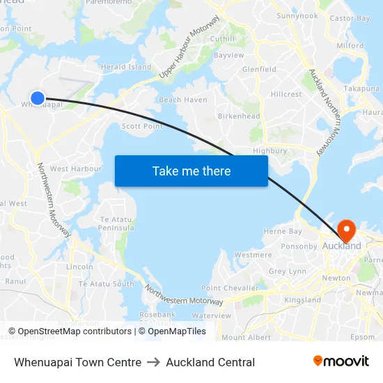 Whenuapai Town Centre to Auckland Central map