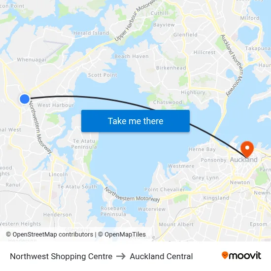 Northwest Shopping Centre to Auckland Central map