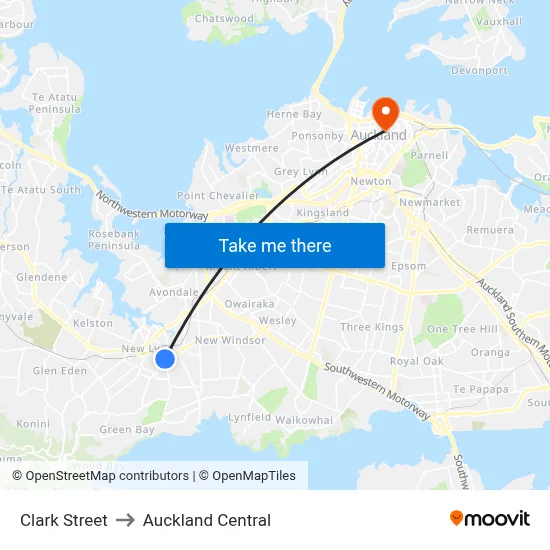 Clark Street to Auckland Central map