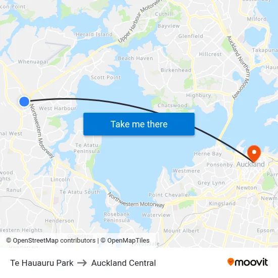 Te Hauauru Park to Auckland Central map