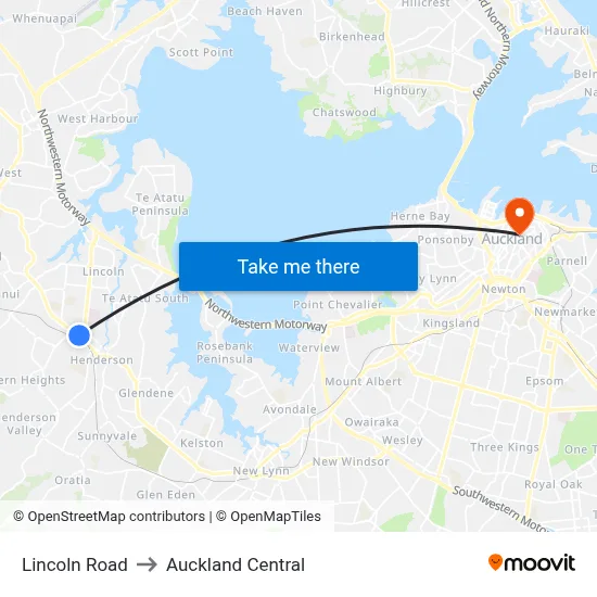 Lincoln Road to Auckland Central map