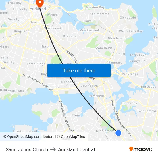 Saint Johns Church to Auckland Central map