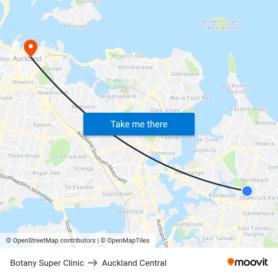 Botany Super Clinic to Auckland Central map