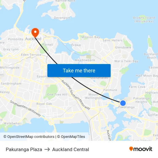 Pakuranga Plaza to Auckland Central map
