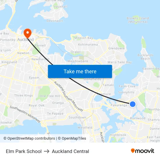 Elm Park School to Auckland Central map