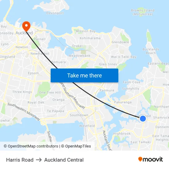 Harris Road to Auckland Central map