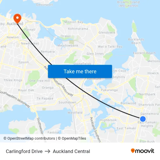 Carlingford Drive to Auckland Central map