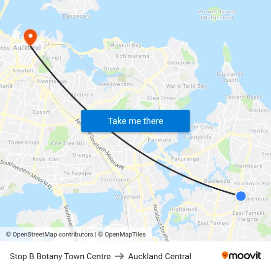 Stop B Botany Town Centre to Auckland Central map