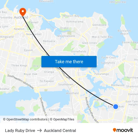 Lady Ruby Drive to Auckland Central map