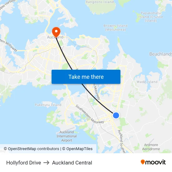 Hollyford Drive to Auckland Central map