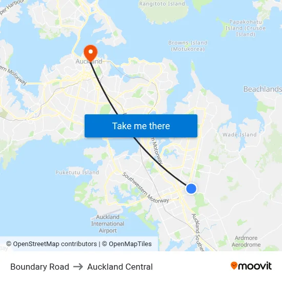 Boundary Road to Auckland Central map