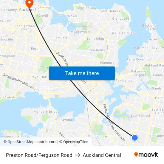 Preston Road/Ferguson Road to Auckland Central map