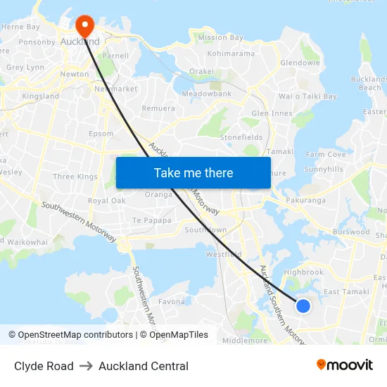 Clyde Road to Auckland Central map