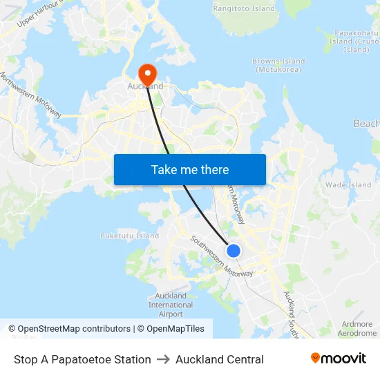 Stop A Papatoetoe Station to Auckland Central map