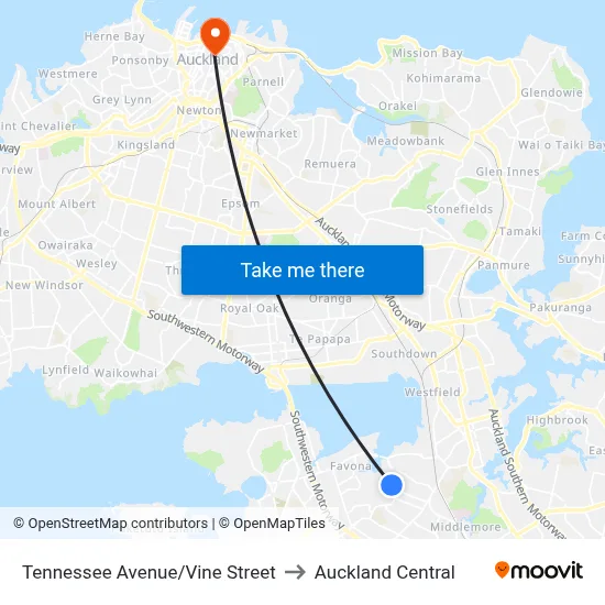 Tennessee Avenue/Vine Street to Auckland Central map