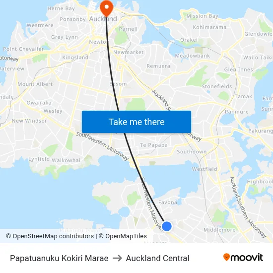 Papatuanuku Kokiri Marae to Auckland Central map