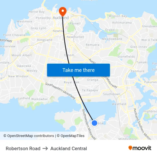 Robertson Road to Auckland Central map