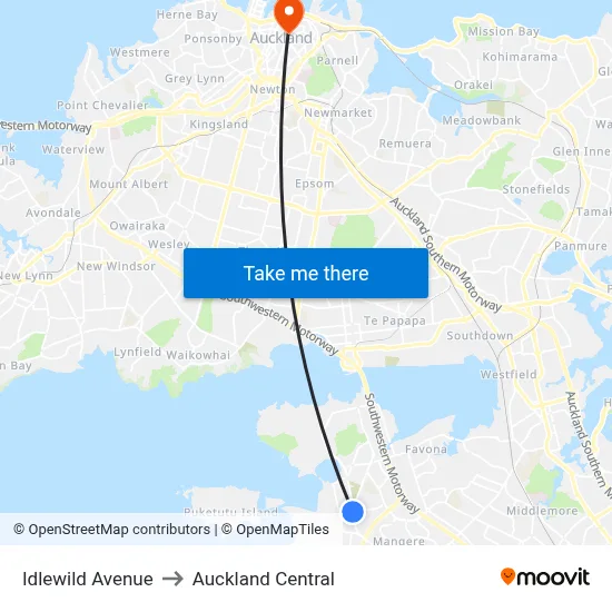 Idlewild Avenue to Auckland Central map