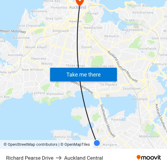 Richard Pearse Drive to Auckland Central map