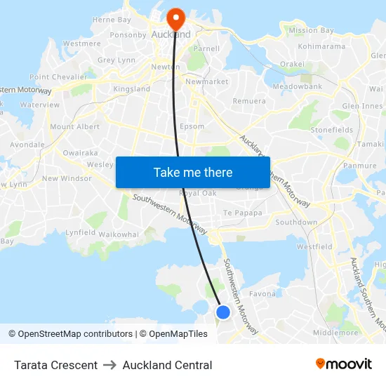 Tarata Crescent to Auckland Central map