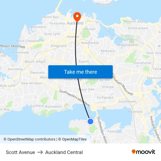 Scott Avenue to Auckland Central map